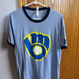 Bella Canvas Light Blue Ringer Tee with NavyBlue & Yellow Baseball Glove Graphic